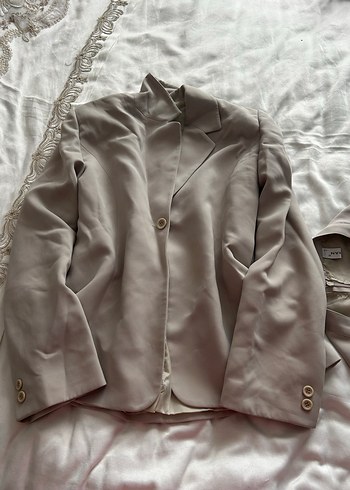 Bej Keten Uzun Kadın Takım Elbise - Görsel 5