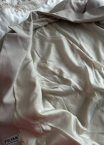 Bej Keten Uzun Kadın Takım Elbise - Görsel 4