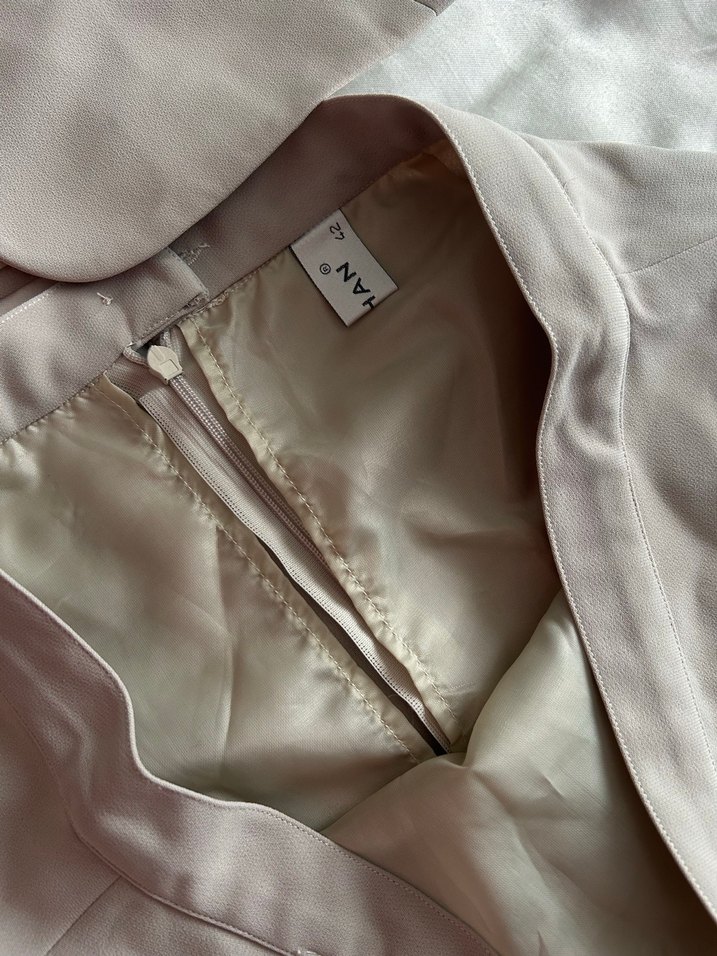 Bej Keten Uzun Kadın Takım Elbise - Görsel 2