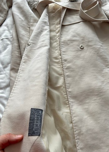 Beyaz Uzun Kadın Kaban, Kürk Detaylı - Görsel 4