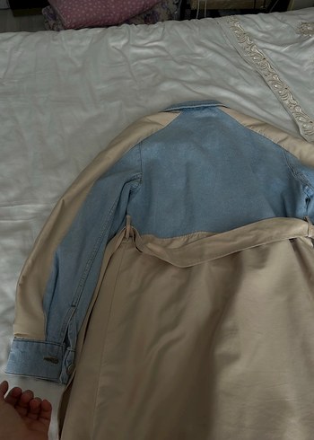 Kemerli Bej Denim Uzun Trençkot - Görsel 3