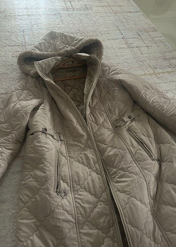 Uzun Bej Kadın Mont, Kürklü, Kapüşonlu - Görsel 2