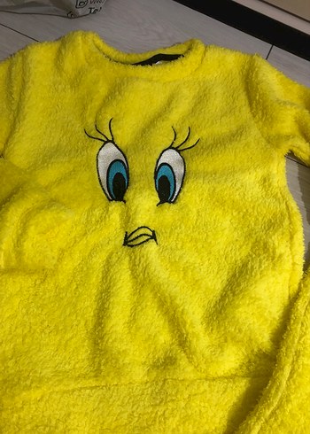 Kız Çocuk Sarı Baskılı peluş pijama takımı - Görsel 3