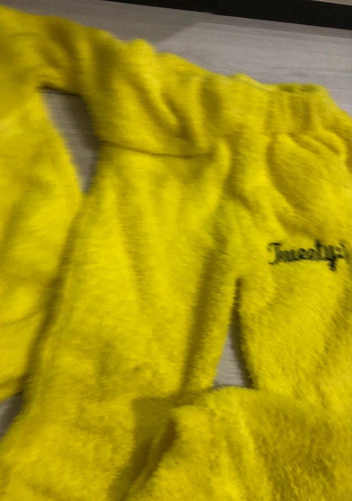 Kız Çocuk Sarı Baskılı peluş pijama takımı - Görsel 2