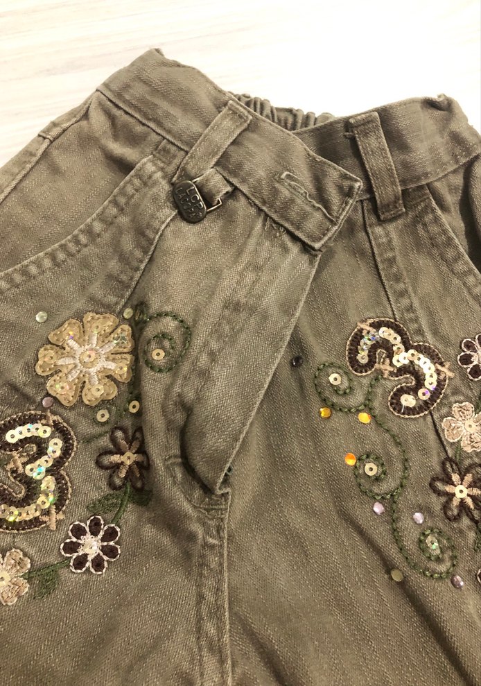 Nakışlı Bohem Kız Pantolonu, Düğmeli, Bol Kesim - Görsel 2