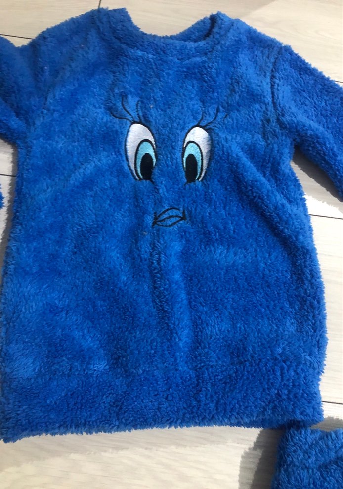 Mavi Nakışlı Erkek Çocuk peluş pijama Takımı - Görsel 2