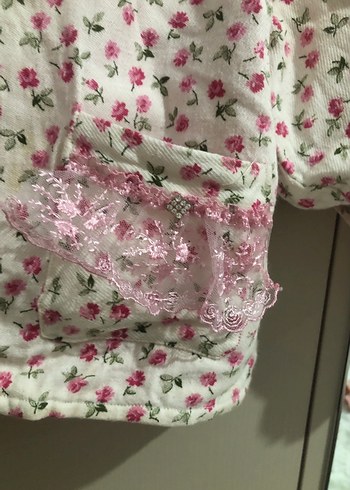 Kız Çocuk Pembe Çiçek Desenli Bolero - Görsel 2