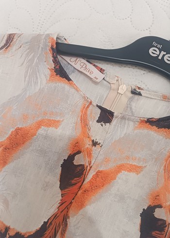38 Beden turuncu Renk Bej Bağlamalı Uzun Kollu Tie-Dye Bluz