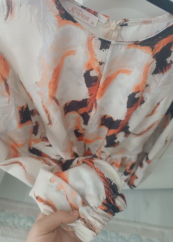 Diğer Bej Bağlamalı Uzun Kollu Tie-Dye Bluz