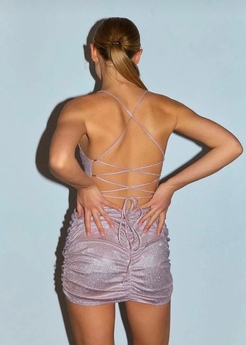 Pembe Drapeli Mini Elbise - Görsel 3