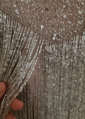 Arya Moda Payetli ve Püsküllü Straplez Mini Elbise - Görsel 8