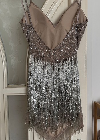 Arya Moda Payetli ve Püsküllü Straplez Mini Elbise - Görsel 7