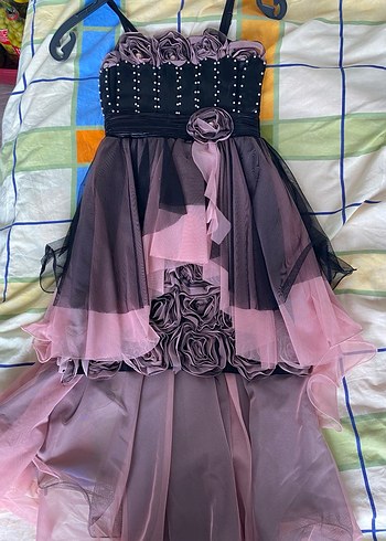 Kız Çocuk Pembe kuyruklu Askılı abiye - Görsel 3