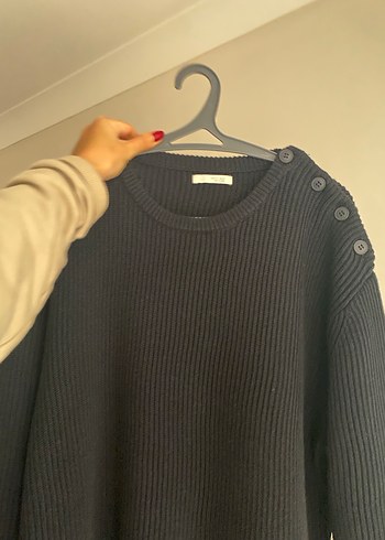 Zara Erkek koyu lacivert siyah renk arası düğmeli kazak - Görsel 8