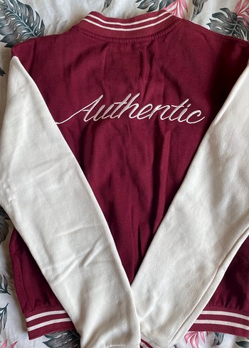 Bershka Bordo Beyaz Düğmeli Kadın kolej Ceketi - Görsel 2