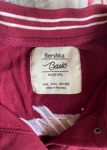 Bershka Bordo Beyaz Düğmeli Kadın kolej Ceketi - Görsel 3