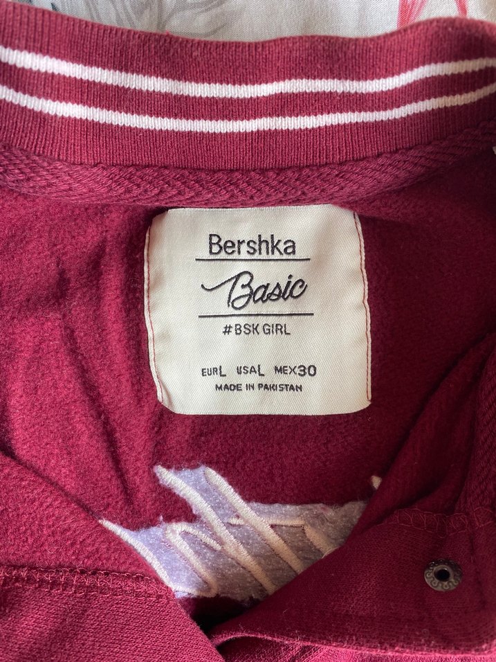 Bershka Bordo Beyaz Düğmeli Kadın kolej Ceketi - Görsel 3