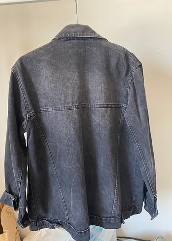 Düğmeli siyah antrasit Kadın Denim Ceket - Görsel 2