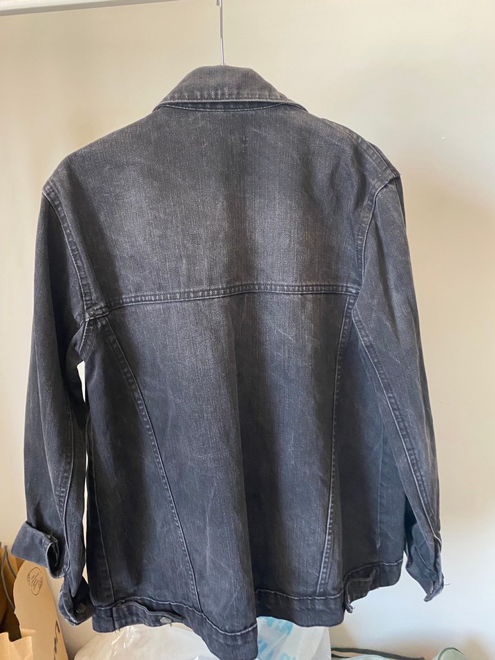 Düğmeli siyah antrasit Kadın Denim Ceket - Görsel 2