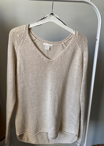 s Beden camel Renk H&M Bej V Yakalı Örgü Kadın Kazak