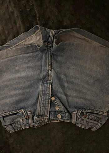 Mavi Midi Boy Düğmeli Kadın Denim Şort