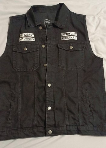 Sons of Anarchy Siyah Kolsuz Denim Biker Ceket - Görsel 4