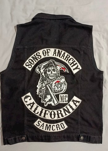 Sons of Anarchy Siyah Kolsuz Denim Biker Ceket - Görsel 2