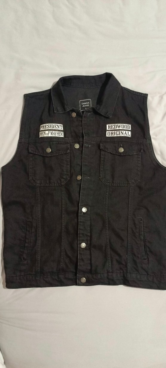 Sons of Anarchy Siyah Kolsuz Denim Biker Ceket - Görsel 3