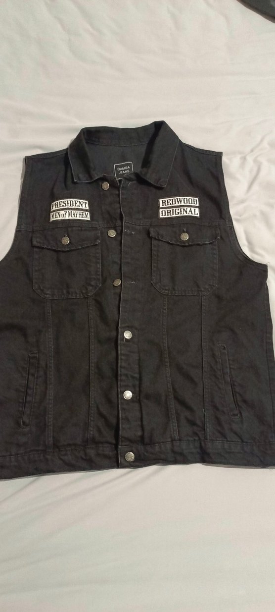 Sons of Anarchy Siyah Kolsuz Denim Biker Ceket - Görsel 4