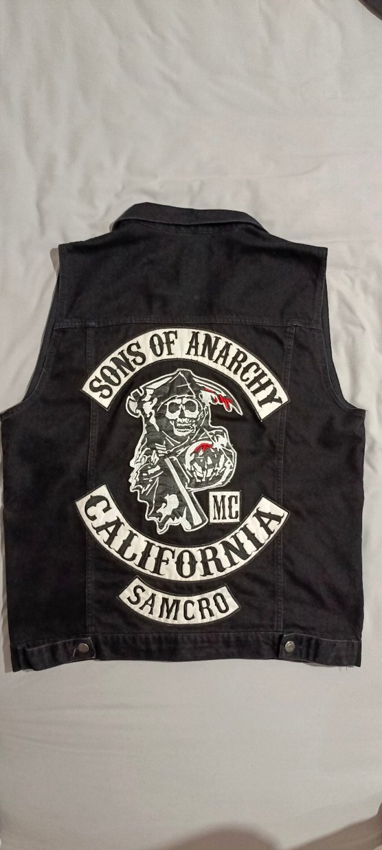 Sons of Anarchy Siyah Kolsuz Denim Biker Ceket - Görsel 2