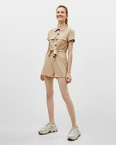 Bershka kısa tulum bej