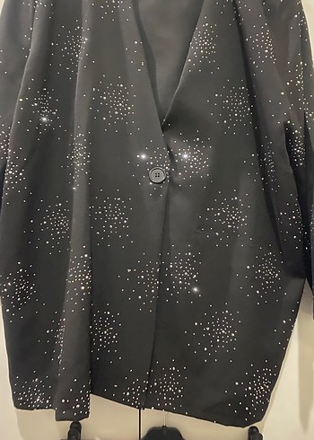 Düğmeli Siyah ışıltılı Blazer takım - Görsel 4