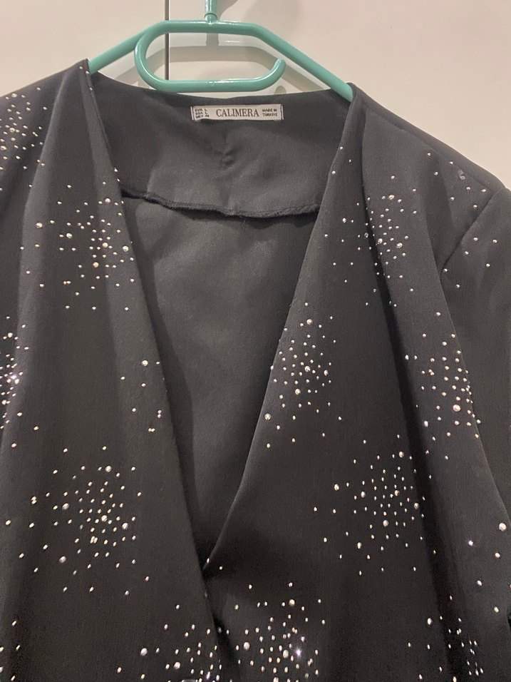 Düğmeli Siyah ışıltılı Blazer takım - Görsel 3