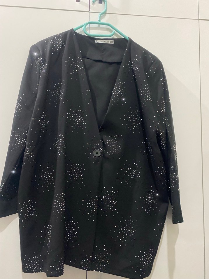 Düğmeli Siyah ışıltılı Blazer takım - Görsel 2