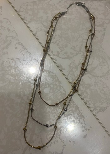 Çelik 3 sıra Zincir Detaylı Kadın Kolye be bileklik - Görsel 3