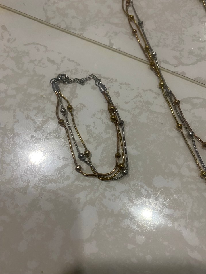 Çelik  3  sıra Zincir Detaylı Kadın Kolye be bileklik - Görsel 5