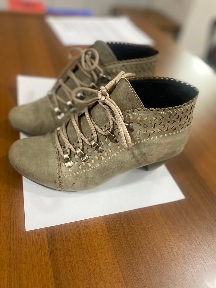 Bej Süet Bağcıklı Kadın kısa Topuk Bot - Görsel 2