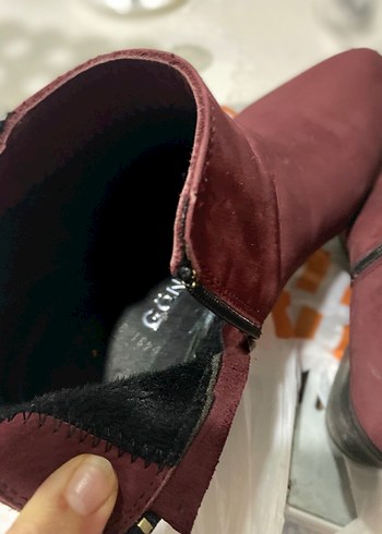 Bordo Süet Kadın Bot, Tokalı, Kalın Topuklu - Görsel 4