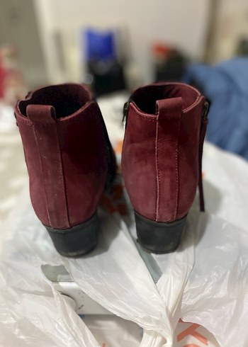 Bordo Süet Kadın Bot, Tokalı, Kalın Topuklu - Görsel 3