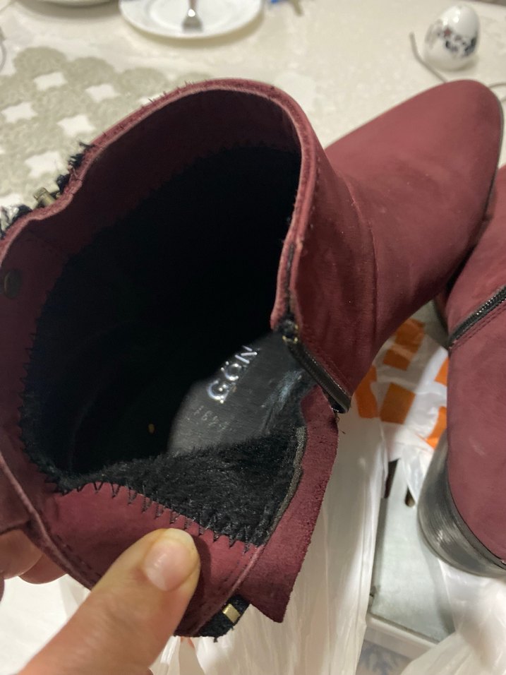 Bordo Süet Kadın Bot, Tokalı, Kalın Topuklu - Görsel 5