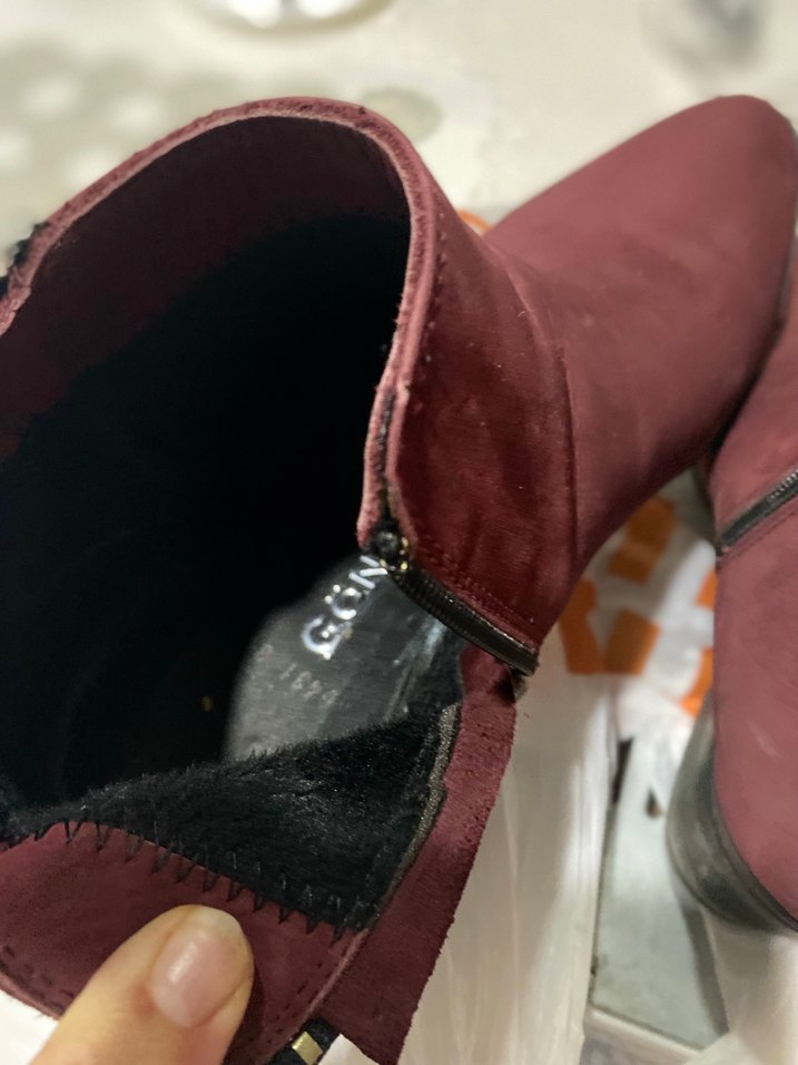 Bordo Süet Kadın Bot, Tokalı, Kalın Topuklu - Görsel 4