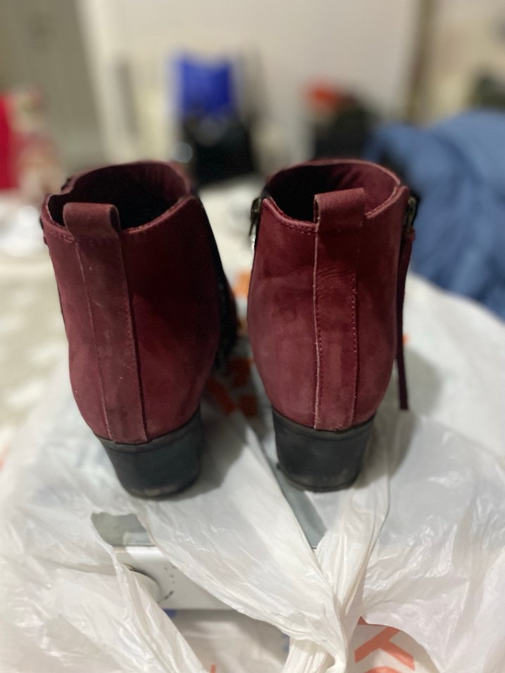 Bordo Süet Kadın Bot, Tokalı, Kalın Topuklu - Görsel 3