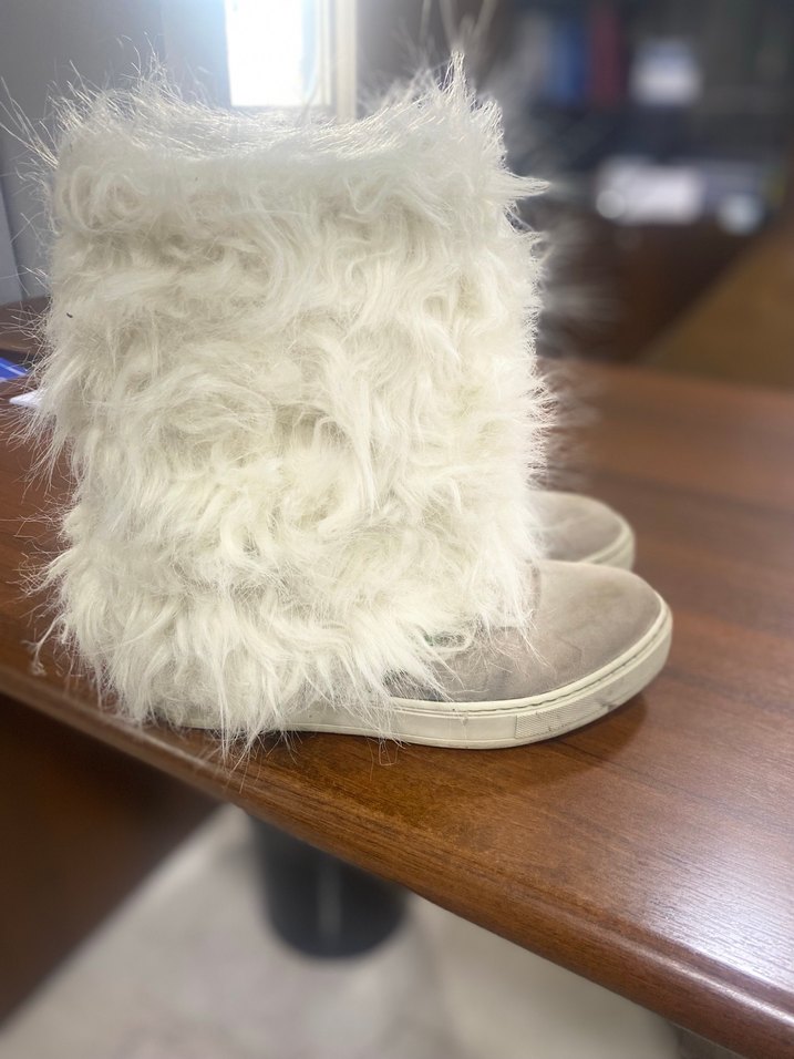 Süet Bej Kadın Kürklü Dolgu Topuk Bot - Görsel 2