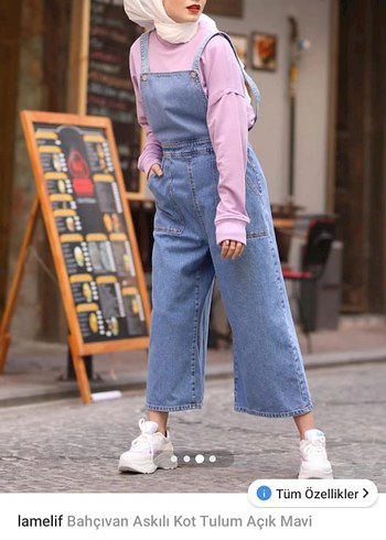 s Beden Kadın Açık Mavi Askılı Denim Tulum