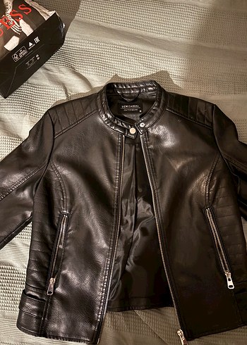36 Beden Siyah Deri Biker Ceket Kadın