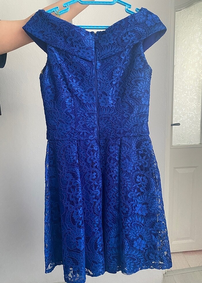 Saks mavisi kısa elbise - Görsel 3