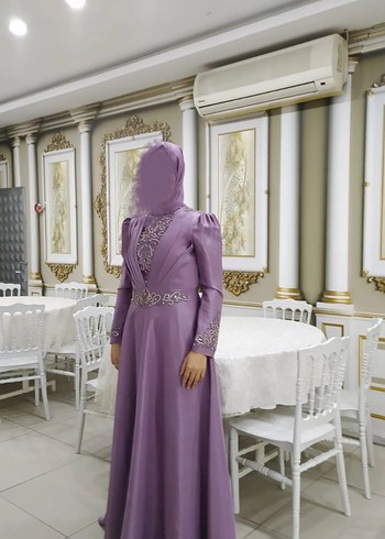 Abiye Uzun Mor Drapeli Tesettür Abiye