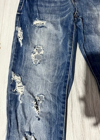 Kadın Mavi Yırtık Bol Kesim Denim Pantolon - Görsel 7