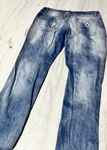 Kadın Mavi Yırtık Bol Kesim Denim Pantolon - Görsel 6