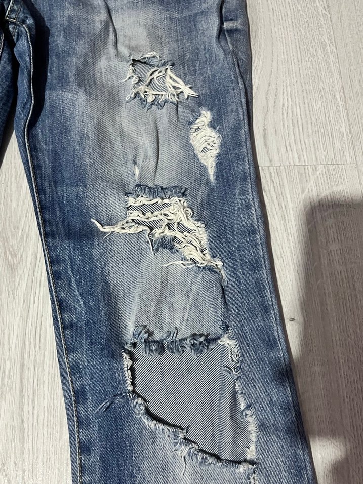 Kadın Mavi Yırtık Bol Kesim Denim Pantolon - Görsel 2